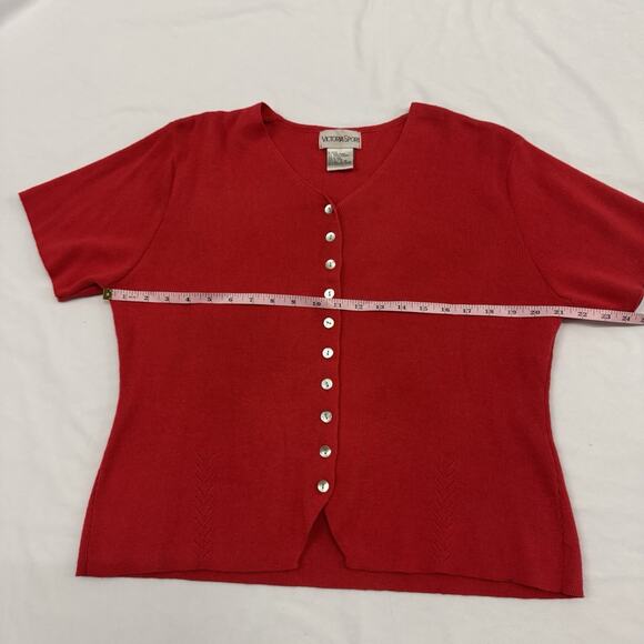 Vintage XL Cardigan Sweater Short Sleeve Red Button Up Valentines Romantic - Picture 4 of 7